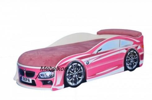 Кроватка машина БМВ розовая 150*70 с под. механизмом
